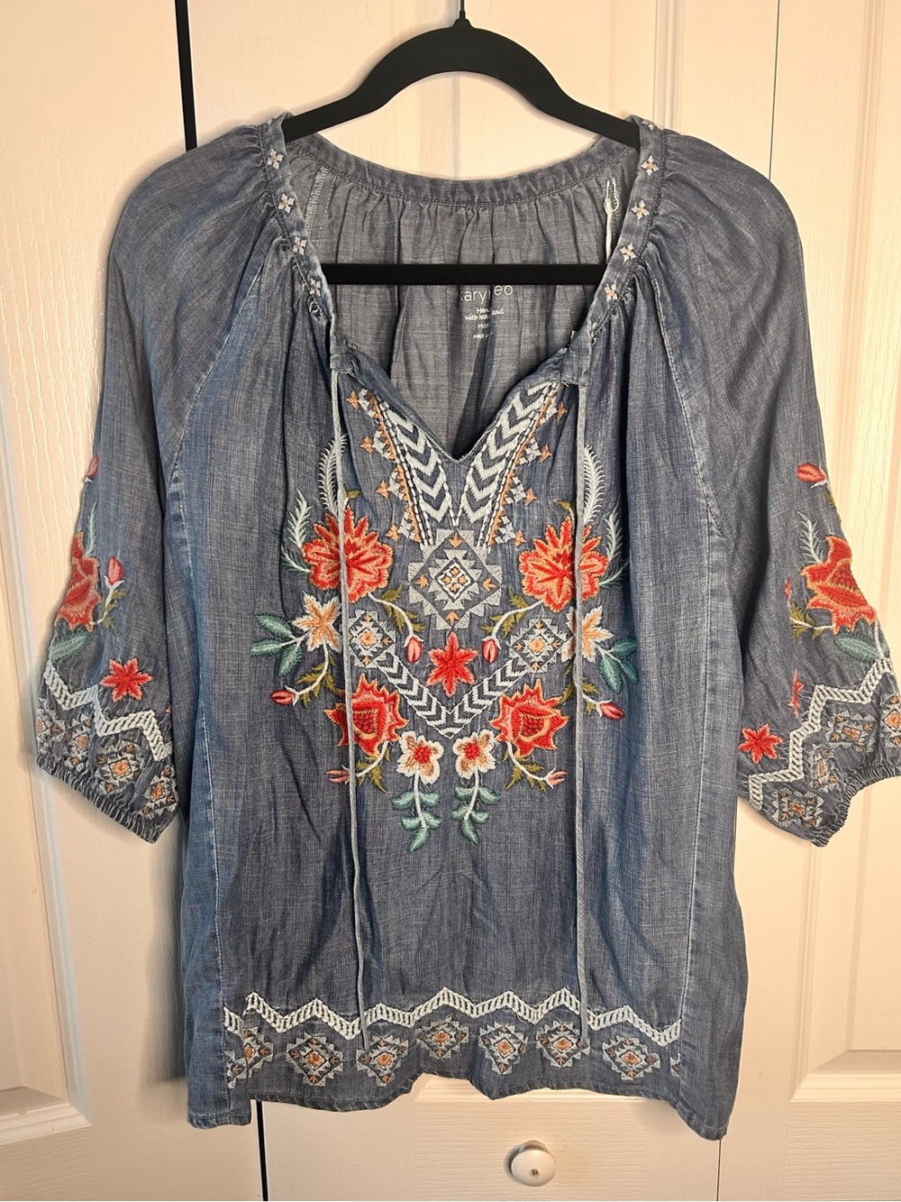 Kyla Seo Pola Blouse Top Caite Karyn Embroidered Peasant Jean Shirt Medium NWT